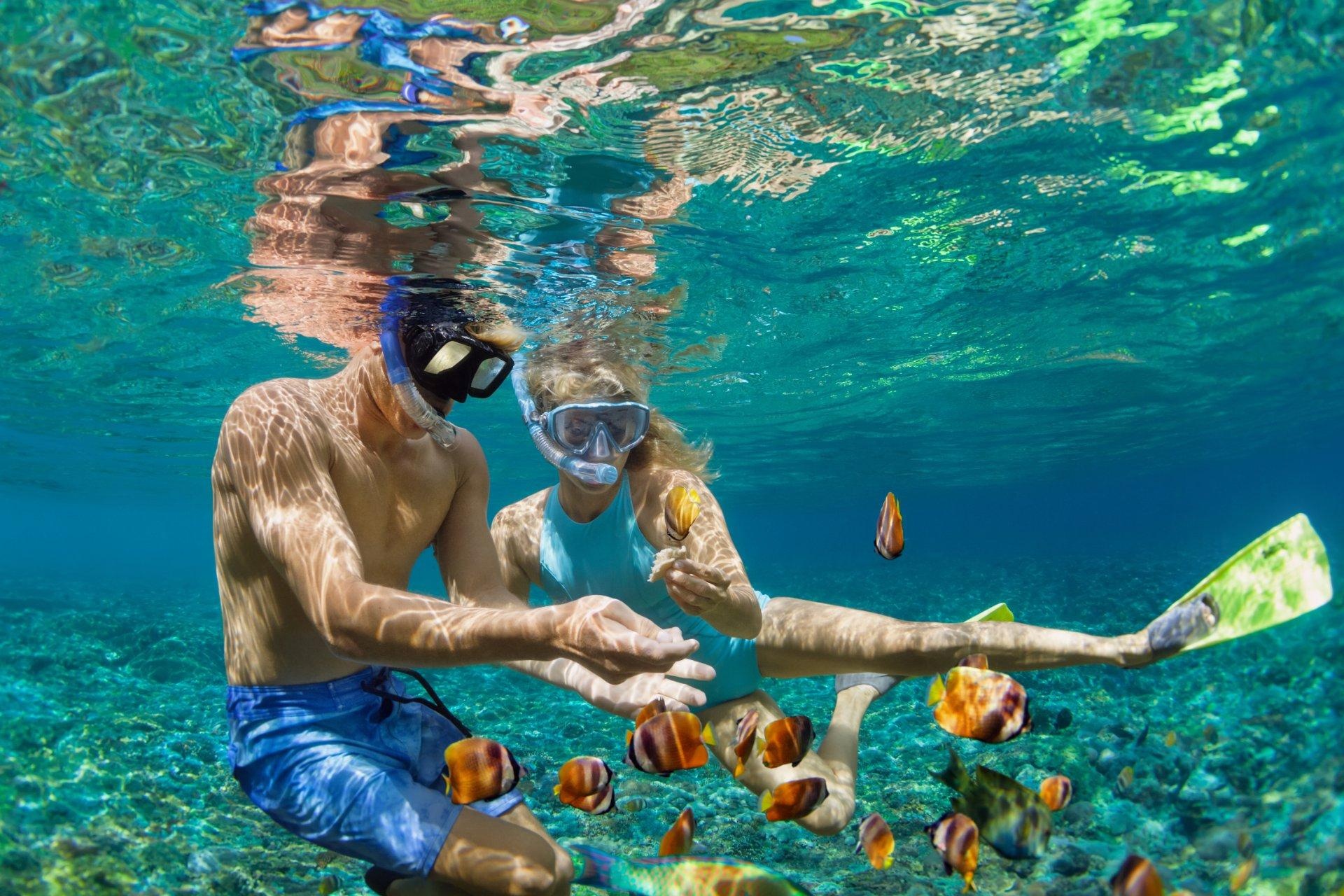 Pareja snorkel, Isla Mujeres. Paquetes vacacionales México todo incluido